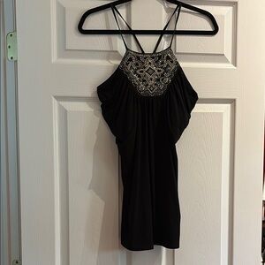 White House Black Market Black Strapy Tunic with Beaded Detail